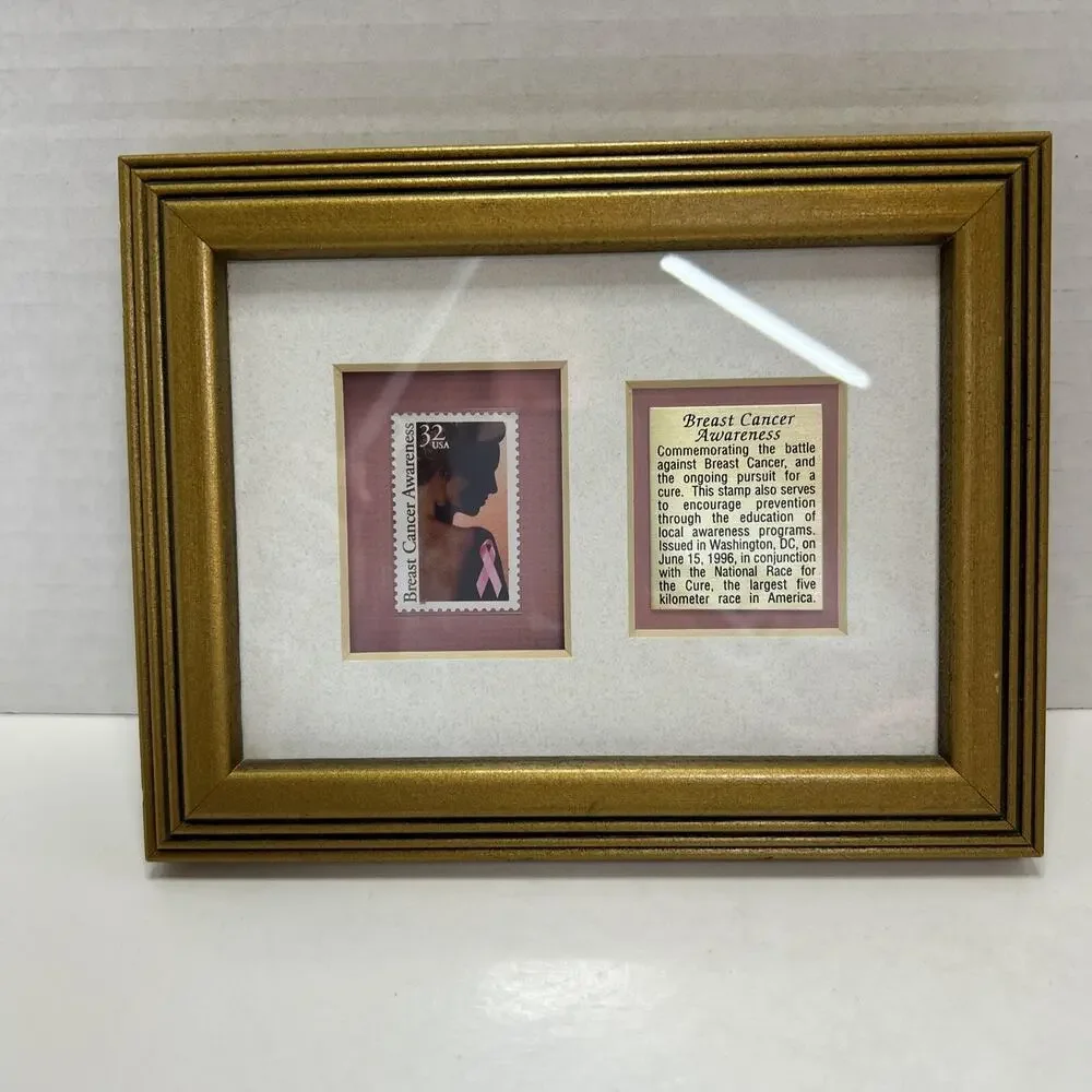 USPS 32c Breast Cancer Awareness Legacy II Edition Postage Stamp Golden Framed
